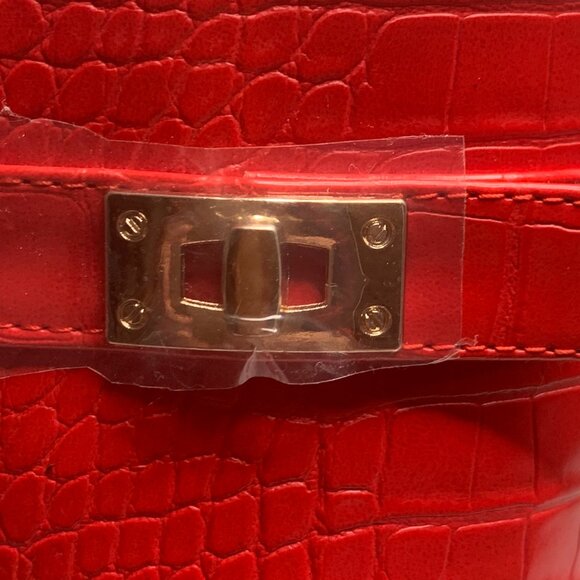 Women Faux Leather Knee High Boots Fold Over Pointed Toe Gold Hardware - Picture 3 of 8